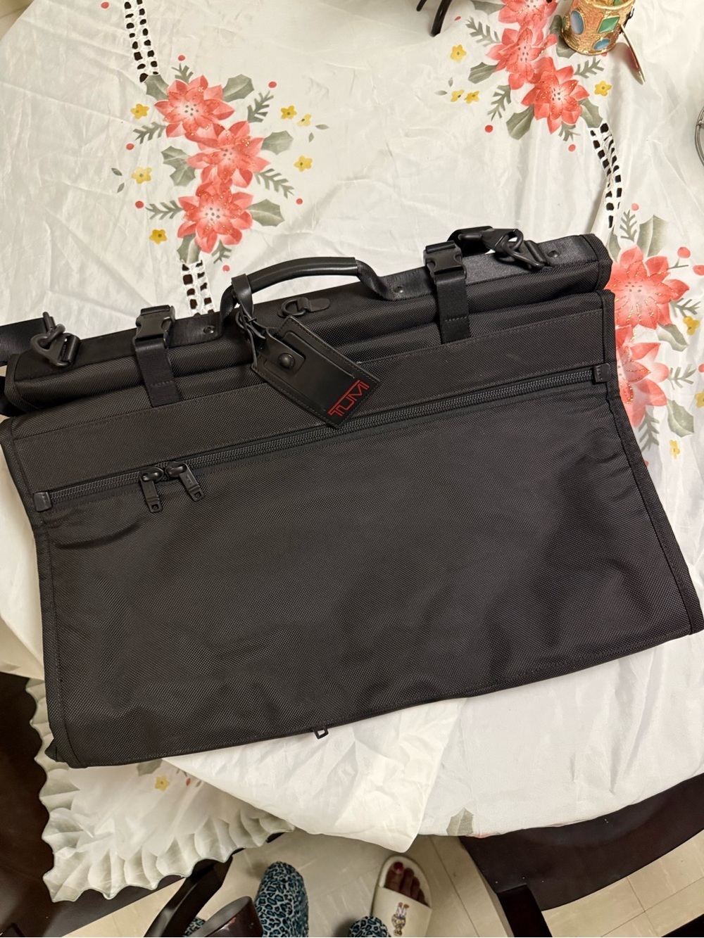Tumi Black Roll-Top Briefcase with Red Logo Tag